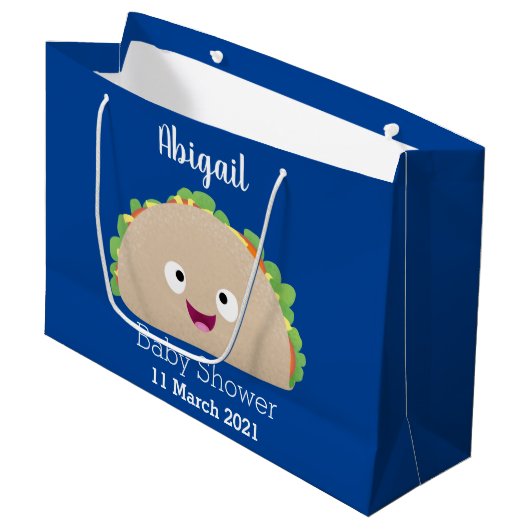Niedliche Lächelnde Taco-Cartoon-Illustration Große Geschenktüte (Vorderseite Schrägansicht)