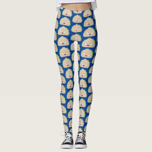 Niedliche Lächelnde Taco-Cartoon-Illustration Leggings (Vorderseite)