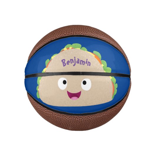 Niedliche Lächelnde Taco-Cartoon-Illustration Mini Basketball (Vorderseite)