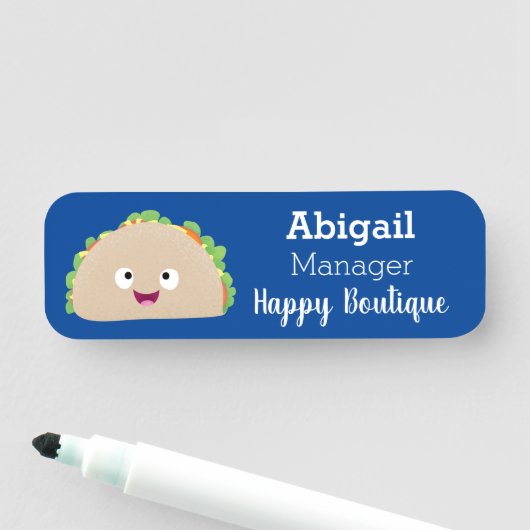 Niedliche Lächelnde Taco-Cartoon-Illustration Namensschild (Beispiel)