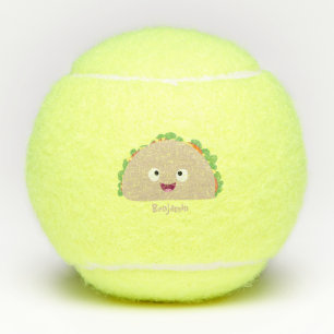 Niedliche Lächelnde Taco-Cartoon-Illustration Tennisbälle