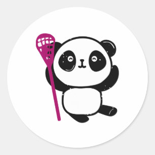 Niedliche Lacrosse Girl Panda mit laxhaltigem Lacr Runder Aufkleber