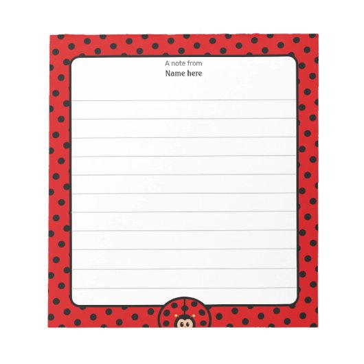 Niedliche Lady Bug Lined Notizblock (Vorderseite)