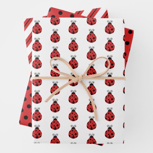 Niedliche Lady Bugs Polka Dots Streifen Geschenkpapier Set (Beispiel)
