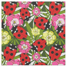 Niedliche Ladybirds and Blume Pattern on Dark Gree Stoff