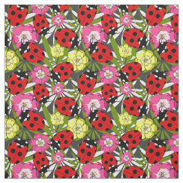 Niedliche Ladybirds und Blume Muster auf Grau Stoff