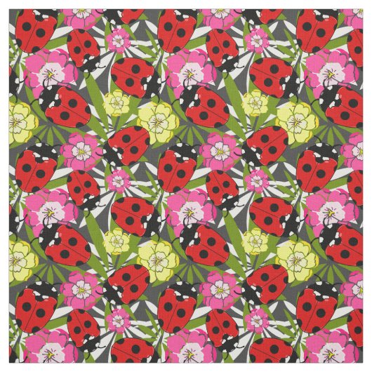 Niedliche Ladybirds und Blume Muster auf Grau Stoff (Muster)