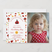 Niedliche Ladybug 1. Geburtstag Foto Einladung (Vorderseite)