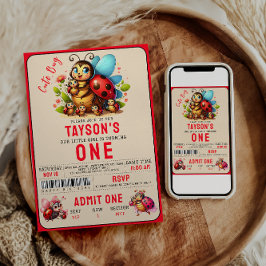 Niedliche Ladybug 1. Geburtstag Party Einladung