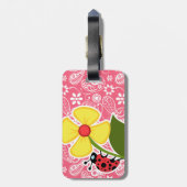 Niedliche Ladybug auf Brink Pink Paisley, floral Gepäckanhänger (Rückseite vertikal)
