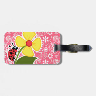 Niedliche Ladybug auf Brink Pink Paisley, floral Gepäckanhänger