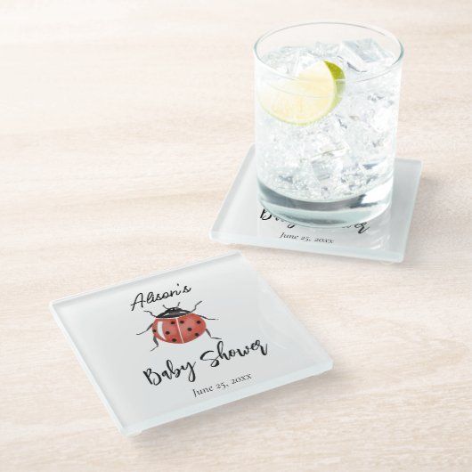 Niedliche Ladybug Babydusche Glasuntersetzer (Schrägansicht)