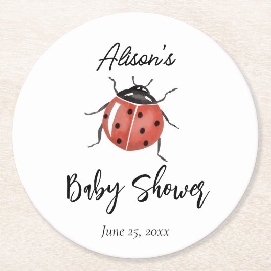Niedliche Ladybug Babydusche Runder Pappuntersetzer (Vorderseite)