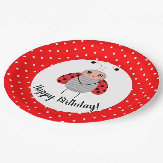 Niedliche Ladybug Birthday Party Teller (Schrägansicht)
