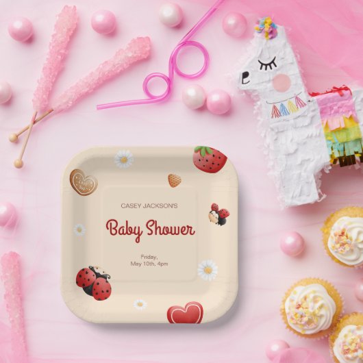 Niedliche Ladybug Blume Kinderdusche Pappteller (Party)