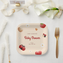 Niedliche Ladybug Blume Kinderdusche Pappteller