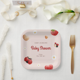 Niedliche Ladybug Blume Kinderdusche Pappteller