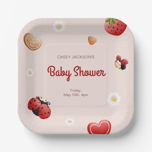 Niedliche Ladybug Blume Kinderdusche Pappteller (Vorderseite)