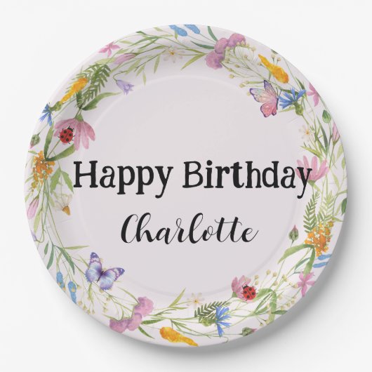 Niedliche Ladybug Butterfly Daisy floral Rustikale Pappteller (Vorderseite)