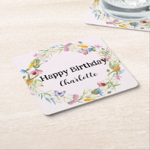 Niedliche Ladybug Butterfly Daisy floral Rustikale Rechteckiger Pappuntersetzer