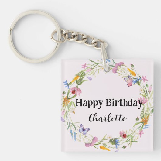 Niedliche Ladybug Butterfly Daisy floral Rustikale Schlüsselanhänger (Vorderseite)