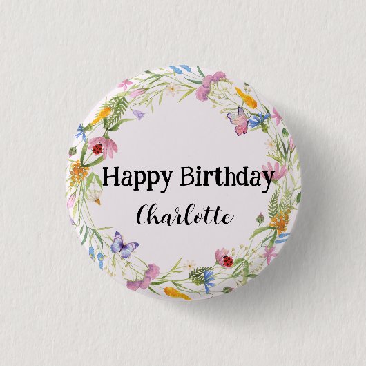 Niedliche Ladybug Butterfly farbige Blume Geburtst Button (Vorderseite)