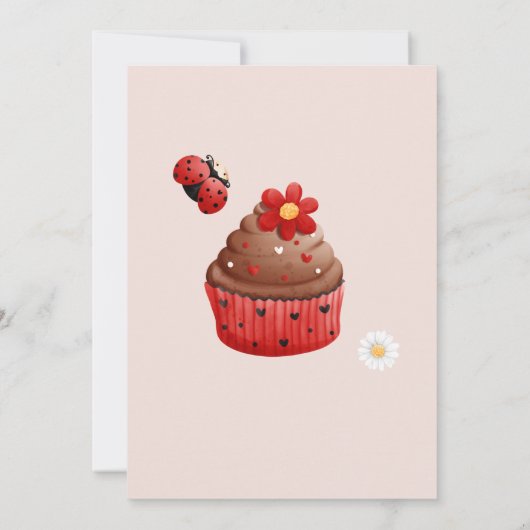 Niedliche Ladybug Cupcake Blume Kinderdusche Einladung (Rückseite)