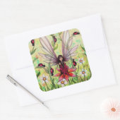 Niedliche Ladybug Fairy Fantasy Art Illustration Quadratischer Aufkleber (Umschlag)