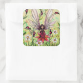 Niedliche Ladybug Fairy Fantasy Art Illustration Quadratischer Aufkleber (Tasche)