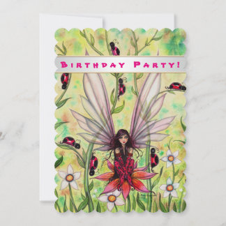 Niedliche Ladybug Fairy Fantasy Girls Einladung zu