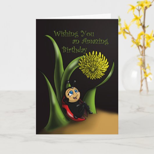 Niedliche Ladybug Geburtstag Karte (Gelbe Blume)