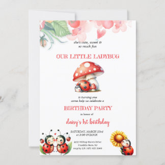 NIEDLICHE LADYBUG GEBURTSTAGSPARTEEINLADUNG EINLADUNG