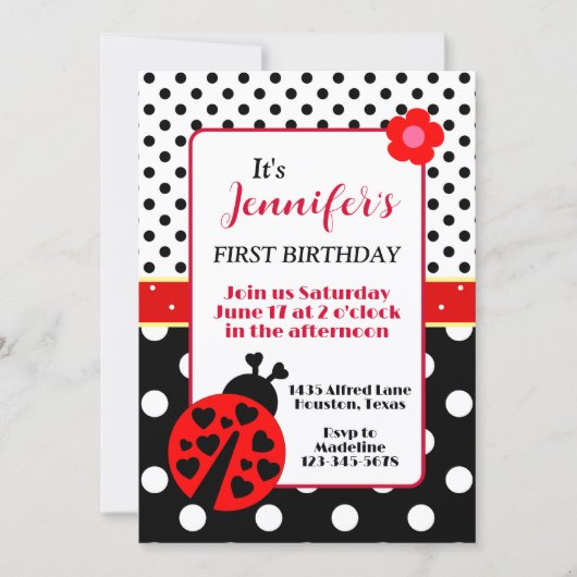 Niedliche Ladybug Geburtstagsparty Einladung (Vorderseite)