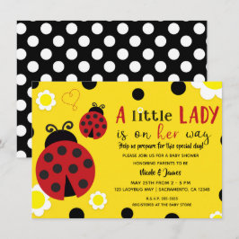 Niedliche Ladybug Gelbe Blumen Girls Babydusche Einladung