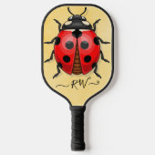 Niedliche Ladybug-Grafik mit Initialen Pickleball Schläger (Vorderseite)