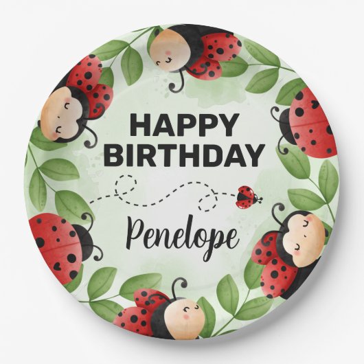 Niedliche Ladybug Happy Birthday Party Teller (Vorderseite)