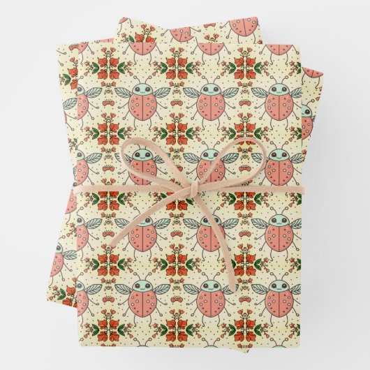 Niedliche Ladybug Hearts Lovebug Handgezeichnete I Geschenkpapier Set (Beispiel)