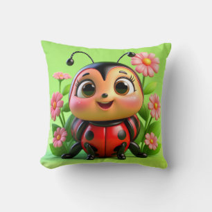Niedliche Ladybug Illustration umgeben von Blume Kissen