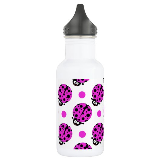 Niedliche Ladybug, Neon Lila & White Polka Dots Trinkflasche (Links)