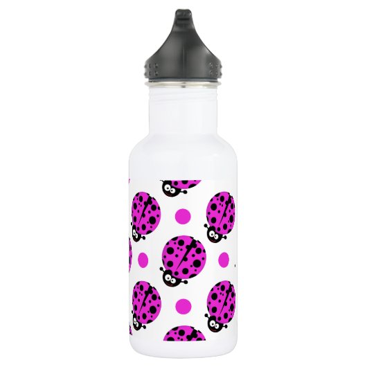 Niedliche Ladybug, Neon Lila & White Polka Dots Trinkflasche (Rechts)