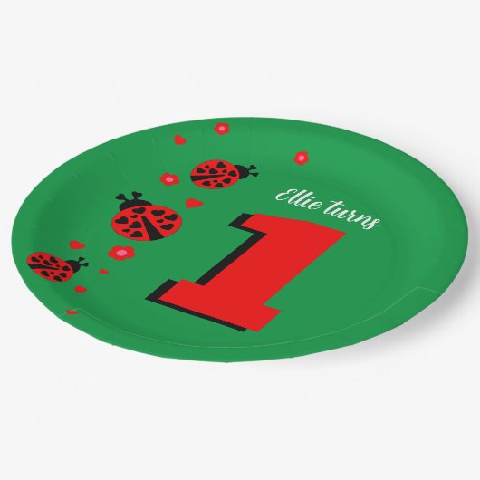 Niedliche Ladybug Pappteller (Schrägansicht)