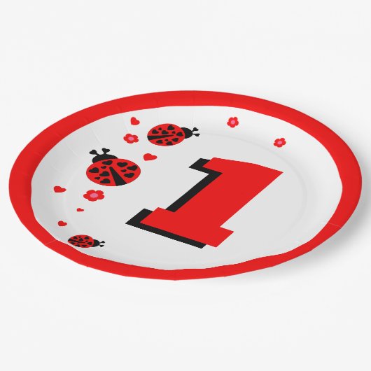Niedliche Ladybug Pappteller (Schrägansicht)