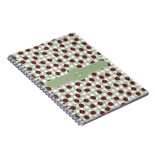 Niedliche Ladybug Pattern Green Gingham Monogram N Notizblock (Rechte Seite)