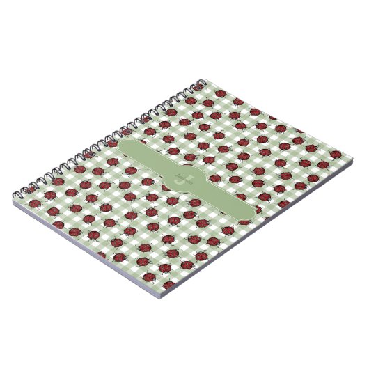 Niedliche Ladybug Pattern Green Gingham Monogram N Notizblock (Linke Seite)
