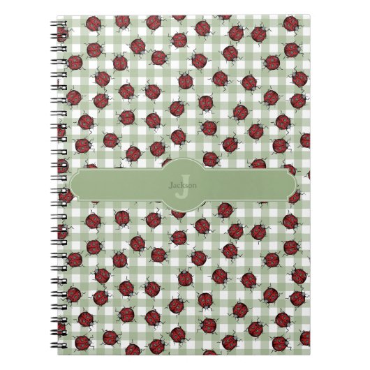 Niedliche Ladybug Pattern Green Gingham Monogram N Notizblock (Vorderseite)