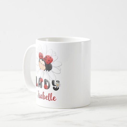 Niedliche Ladybug Personalisierte Mädchenbezeichnu Kaffeetasse (Vorderseite Links)