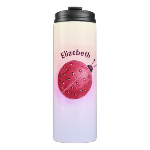 Niedliche Ladybug Pink Girl Namе Thermosbecher