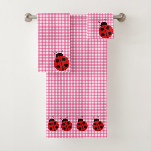 Niedliche Ladybug Pink und White Picnic Karos Ging Badhandtuch Set (Insitu)