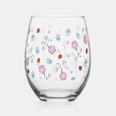 Niedliche Ladybug Polka dot Daisy Blume Muster Weinglas Ohne Stiel (Rückseite)