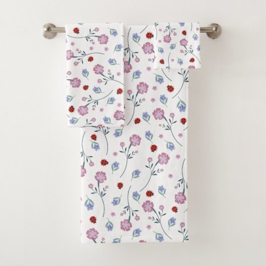 Niedliche Ladybug Polka dot Daisy Blume Rustikales Badhandtuch Set (Insitu)